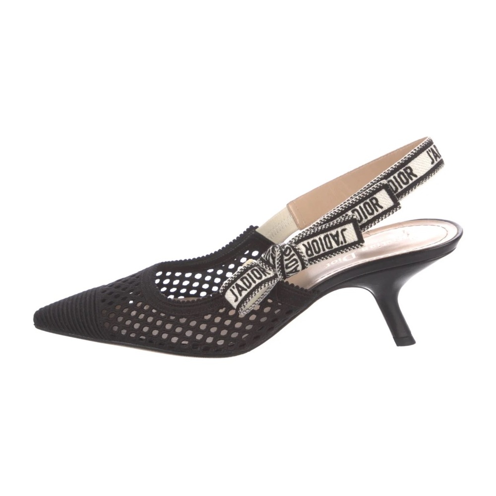 Dior Black Mesh Slingback Heels with Logo Strap